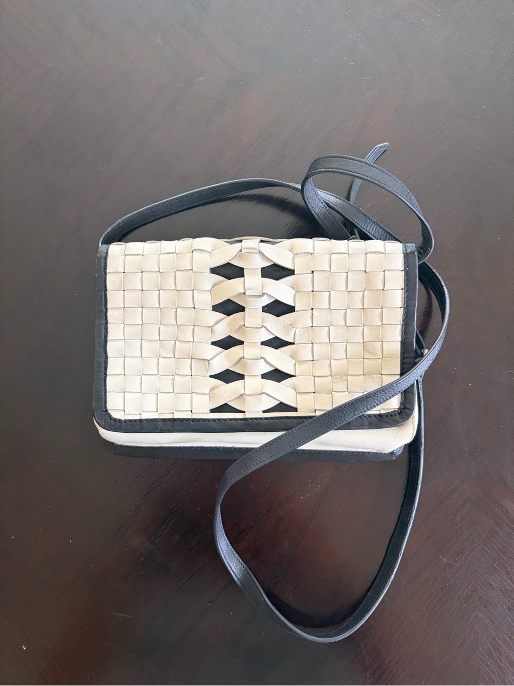 Woven Crossbody Bag in Cream and Black
